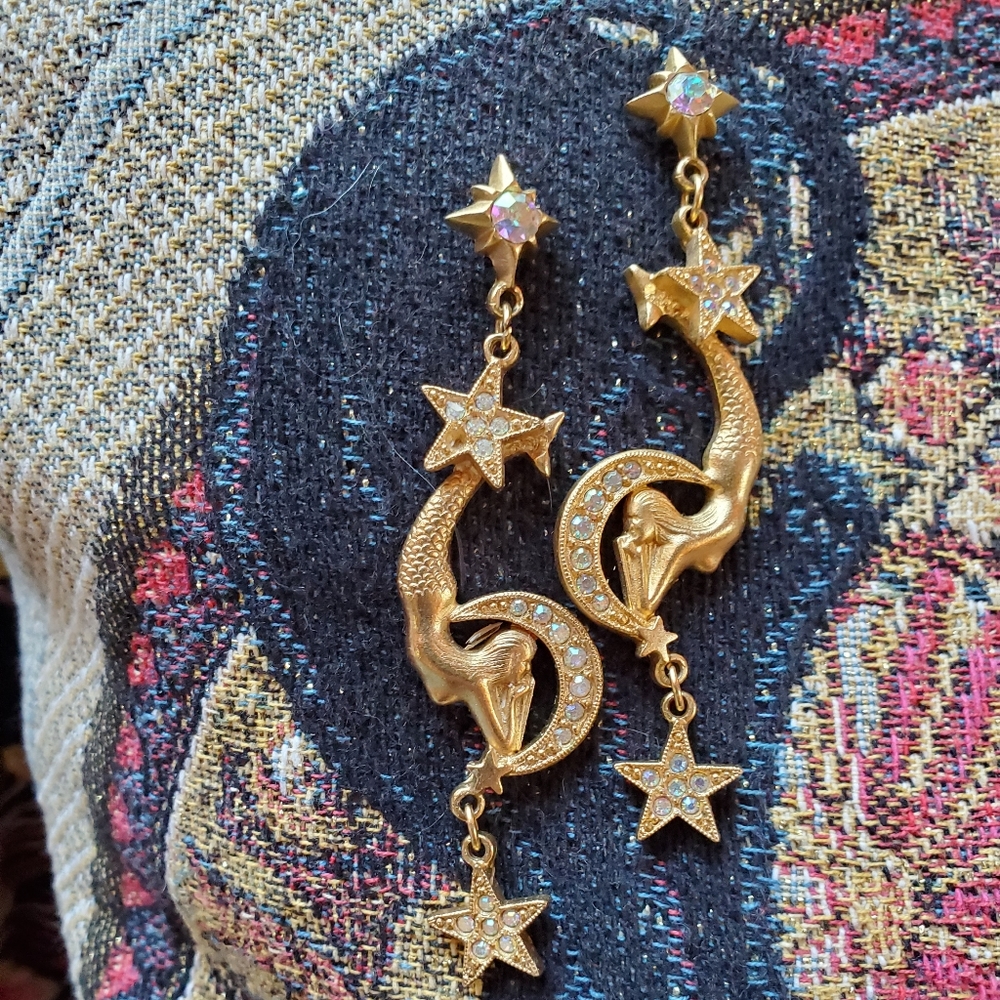 Kirk's Folly Gold Tone and Crystal Mermaid Earrings